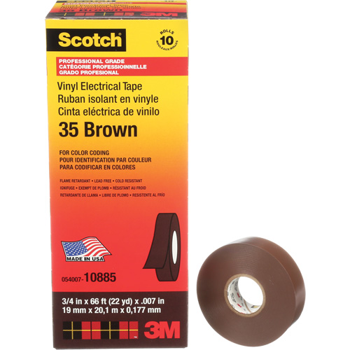 Scotch&reg; Vinyl Colour Coding Electrical Tape, 19 mm (3/4") W x 20 m (66') L, 7 mils, Brown Auto-Cam