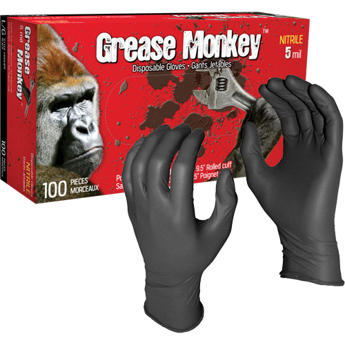 Gants jetables Grease Monkey, Grand, Nitrile, 5 mils, Sans poudre, Noir Auto-Cam