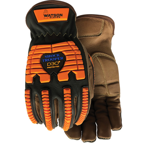 Drill Sergeant Impact Gloves, Large, Grain Leather Palm, Slip-On Cuff Auto-Cam