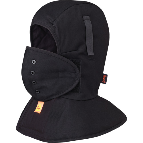 565A Flame Resistant Quilted Long Neck Hardhat Liner, Black, Cotton Auto-Cam