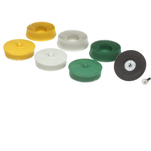 Roloc Bristle Disc Kit, Aluminum Oxide, Several Grit, 3" Dia. Auto-Cam