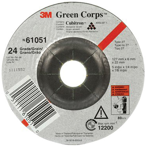 Green Corps Flexible Grinding Wheel, 5" x 1/4", 7/8" Arbor, Ceramic, Type 1 Auto-Cam