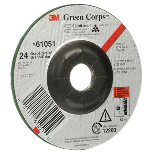 Green Corps Flexible Grinding Wheel, 5" x 1/4", 7/8" Arbor, Ceramic, Type 1 Auto-Cam