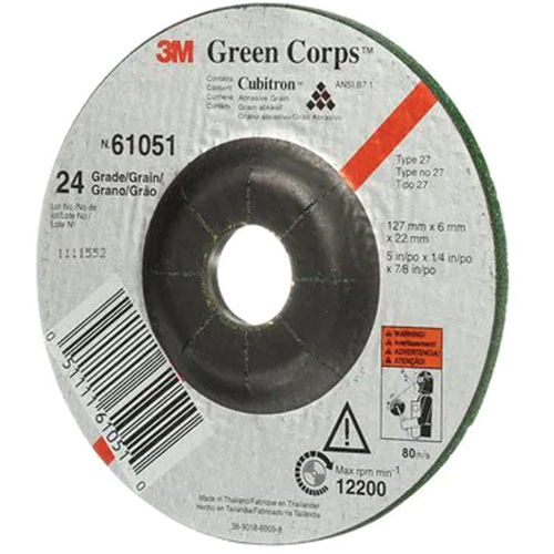 Green Corps Flexible Grinding Wheel, 5" x 1/4", 7/8" Arbor, Ceramic, Type 1 Auto-Cam