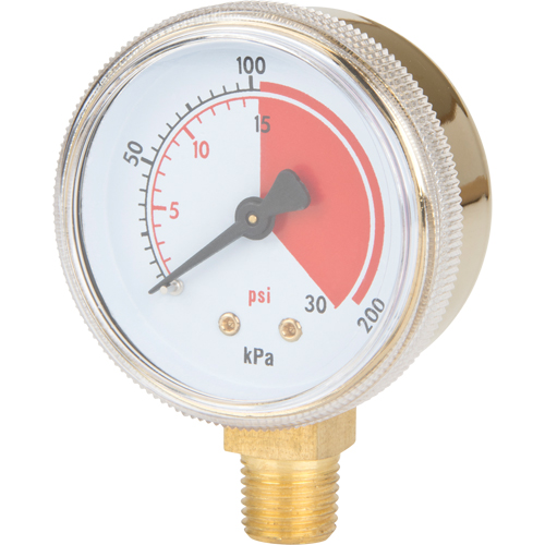 Brass Gauge, 2" , 30 psi, Bottom Mount, Analogue Auto-Cam