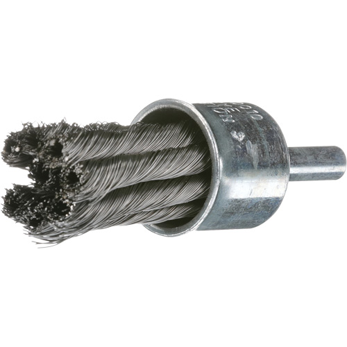 Knot Wire End Brush, 1" Dia., 0.02" Wire Dia., 1/4" Shank Auto-Cam