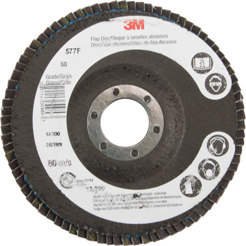 Flap Wheels - 577F Flap Discs, 4-1/2" x 7/8", Type 29, 60 Grit, Zirconium Auto-Cam