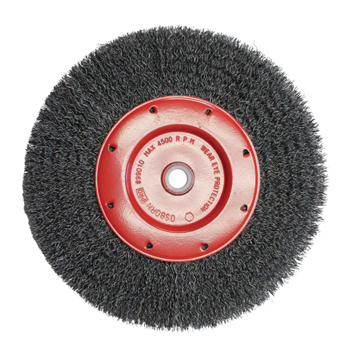 Economy Crimped Wire Wheel Brushes - Narrow Face, 6" Dia., 0.014 Fill, 2" Arbor Auto-Cam