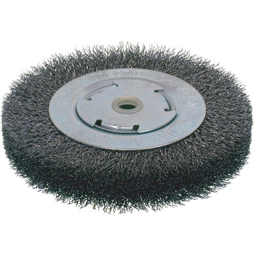 Brosses &eacute;conomiques &agrave; fils cr&ecirc;p&eacute;s - Face large, 6" dia., Fils 0.014, Arbre 2" Auto-Cam