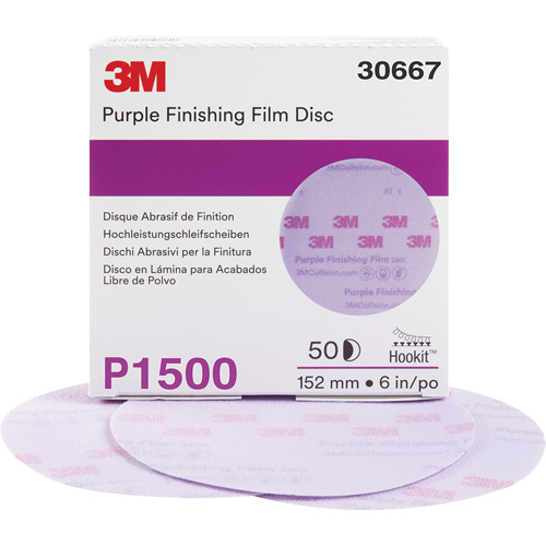 Disque de finition en pellicule violet Hookit, dia 6", Grain P1500, Oxyde d'aluminium Auto-Cam
