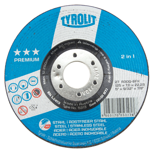 Premium 2-in-1 Grinding Wheel, 5" x 9/32", 7/8" Arbor, Type 27 Auto-Cam