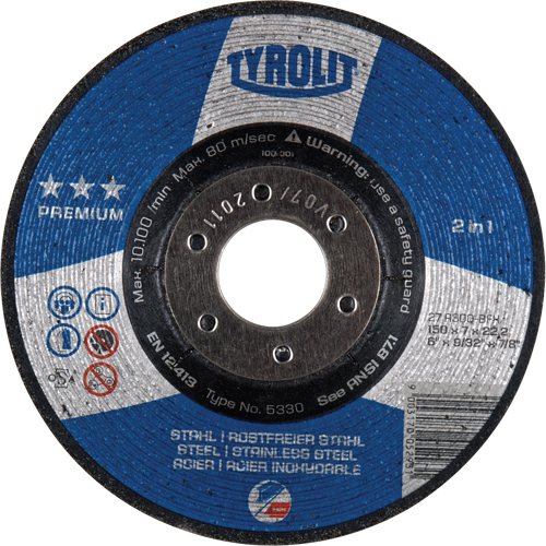 Premium 2-in-1 Grinding Wheel, 6" x 9/32", 7/8" Arbor, Type 27 Auto-Cam