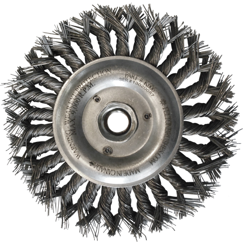 Wire Wheel Brushes, 6" Dia., 0.014" Fill, 5/8"-11 Arbor, Steel Auto-Cam