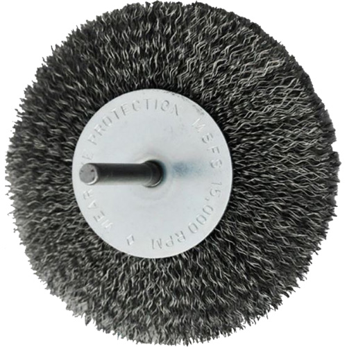 Circular Crimped Wire End Brushes, 4", 0.008" Fill, 1/4" Shank Auto-Cam