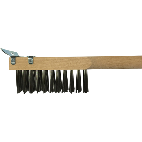Brosse de nettoyage avec racloir, Acier inoxydable, 3 x 10 rangs de fils, Longueur 20" Auto-Cam