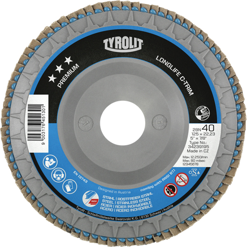 Long Life C-Trim Flap Disc, 5" x 7/8", Type 29, 120 Grit, Zirconium Auto-Cam