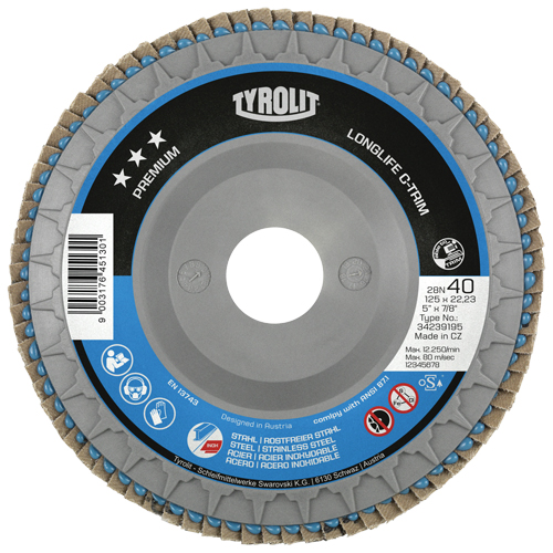 Heavy-Duty C-Trim Flap Disc, 6" x 7/8", Type 29, 40 Grit, Zirconium Auto-Cam