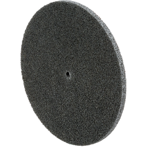 Meule unitaris&eacute;e EXL Scotch-Brite, 6" x 1/4", Arbre de 1/4", Grain de Fin, Carbure de silicium Auto-Cam