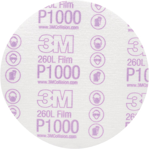 Hookit Finishing Film Disc, 6" Dia., P1000 Grit, Aluminum Oxide, Film Auto-Cam