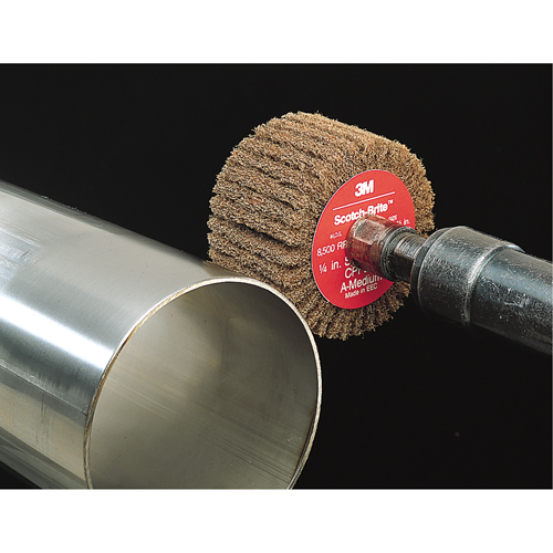 Scotch-Brite Flap Brushes, 2" Dia. x 1" W, 1/4" Arbor, Aluminum Oxide Auto-Cam