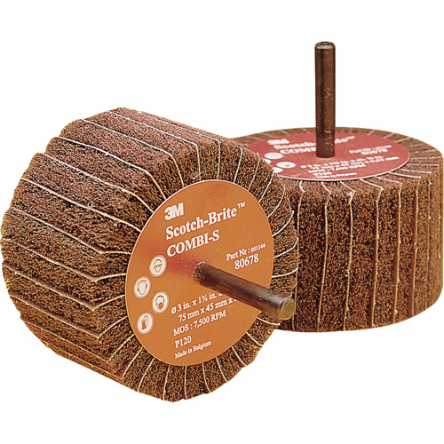 Combi Wheels, 3" Dia. x 1-3/4" W, 1/4" Arbor, Aluminum Oxide Auto-Cam