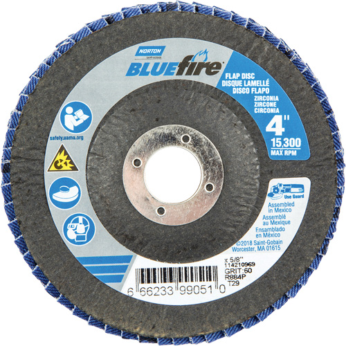 R884P BlueFire&reg; Conical Flap Disc, 4" x 5/8", Type 29, P60 Grit, Zirconia Alumina Auto-Cam