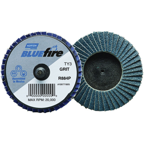 BlueFire&reg; R884P Plastic Flat Mini Flap Disc, 2" x Type 27, P60 Grit, Zirconia Alumina Auto-Cam