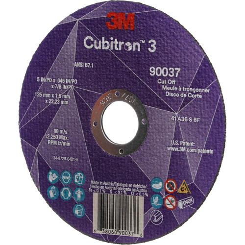 Cubitron 3 Cut-Off Wheel, 5" x 0.045", 7/8" Arbor, Type 1, Ceramic, 12250 RPM Auto-Cam