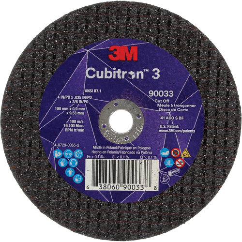 Cubitron 3 Cut-Off Wheel, 4" x 0.035", 3/8" Arbor, Type T1, Ceramic, 21000 RPM Auto-Cam