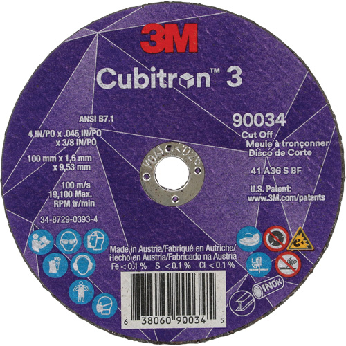 Meule &agrave; tronçonner Cubitron 3, 4" x 0,045", Arbre de 3/8", Type T1, C&eacute;ramique, 21000 Tr/min Auto-Cam