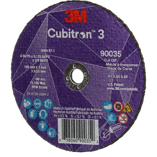 Cubitron 3 Cut-Off Wheel, 4" x 1/8", 3/8" Arbor, Type T1, Ceramic, 21000 RPM Auto-Cam