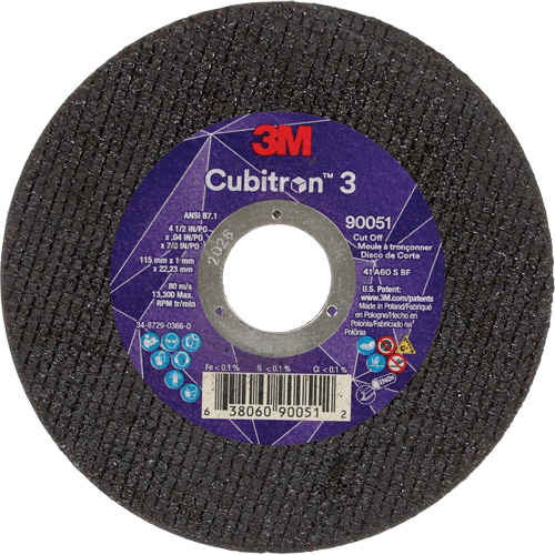 Meule &agrave; tronçonner Cubitron 3, 4-1/2" x 0,04", Arbre de 7/8", Type T1, C&eacute;ramique, 13 300 Tr/min Auto-Cam
