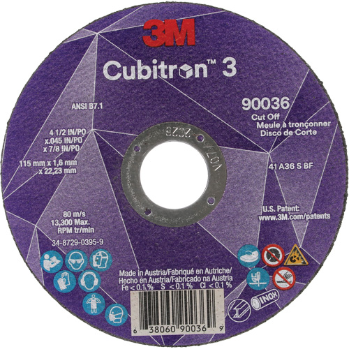 Cubitron 3 Cut-Off Wheel, 4-1/2" x 0.045", 7/8" Arbor, Type T1, Ceramic, 13300 RPM Auto-Cam