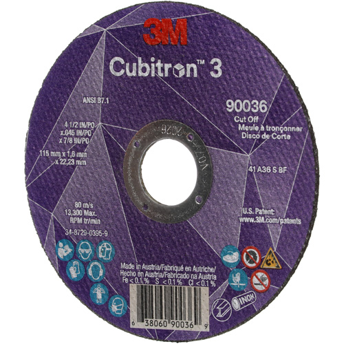 Cubitron 3 Cut-Off Wheel, 4-1/2" x 0.045", 7/8" Arbor, Type T1, Ceramic, 13300 RPM Auto-Cam