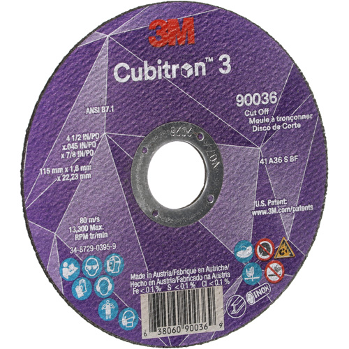 Cubitron 3 Cut-Off Wheel, 4-1/2" x 0.045", 7/8" Arbor, Type T1, Ceramic, 13300 RPM Auto-Cam