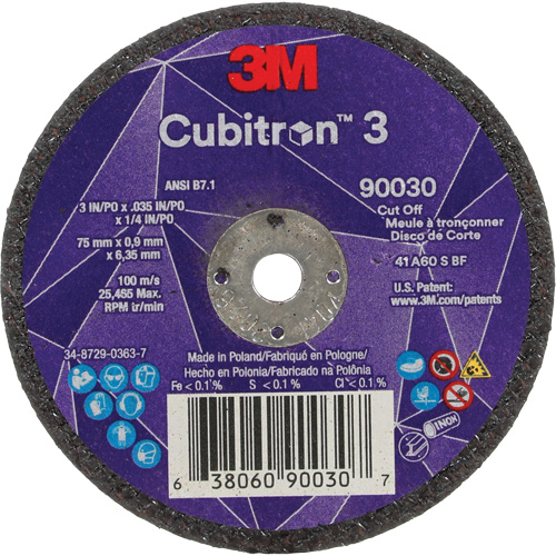 Meule &agrave; tronçonner Cubitron 3, 3" x 0,035", Arbre de 1/4", Type T1, C&eacute;ramique, 21000 Tr/min Auto-Cam