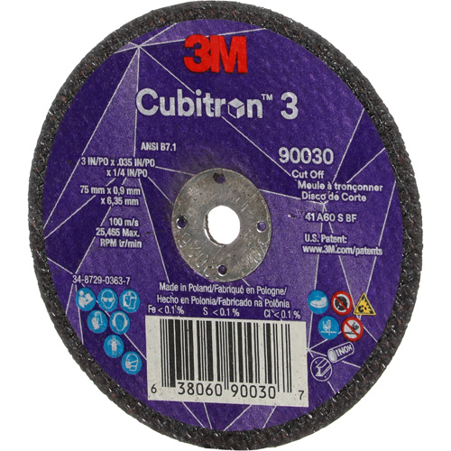 Meule &agrave; tronçonner Cubitron 3, 3" x 0,035", Arbre de 1/4", Type T1, C&eacute;ramique, 21000 Tr/min Auto-Cam