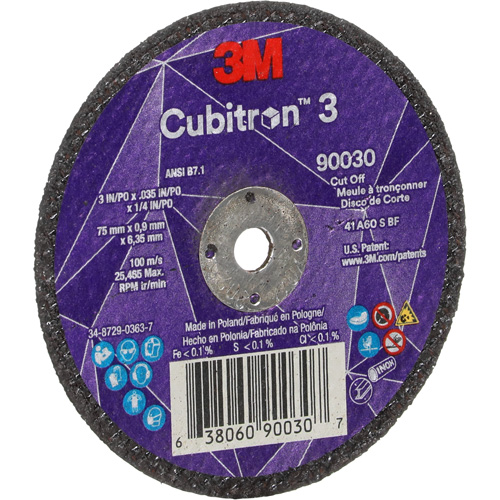 Meule &agrave; tronçonner Cubitron 3, 3" x 0,035", Arbre de 1/4", Type T1, C&eacute;ramique, 21000 Tr/min Auto-Cam
