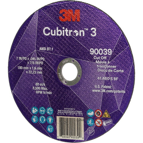 Meule &agrave; tronçonner Cubitron 3, 7" x 0,09", Arbre de 7/8", Type T27, C&eacute;ramique, 8500 Tr/min Auto-Cam