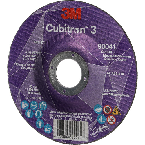 Cubitron 3 Cut-Off Wheel, 4-1/2" x 0.045", 7/8" Arbor, Type T27, Ceramic, 13300 RPM Auto-Cam