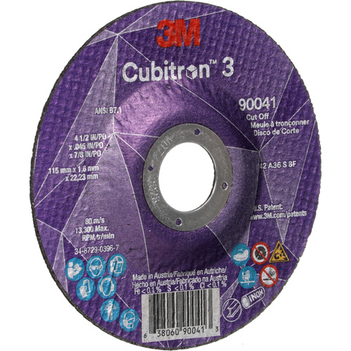 Cubitron 3 Cut-Off Wheel, 4-1/2" x 0.045", 7/8" Arbor, Type T27, Ceramic, 13300 RPM Auto-Cam