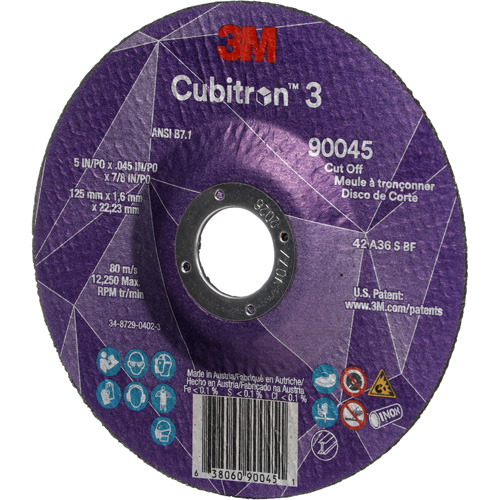 Cubitron 3 Cut-Off Wheel, 5" x 0.045", 7/8" Arbor, Type T27, Ceramic, 12250 RPM Auto-Cam