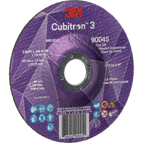Cubitron 3 Cut-Off Wheel, 5" x 0.045", 7/8" Arbor, Type T27, Ceramic, 12250 RPM Auto-Cam