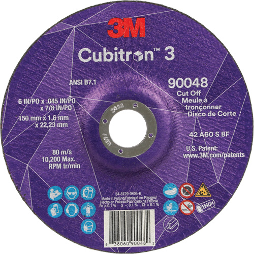 Cubitron 3 Cut-Off Wheel, 6" x 0.045", 7/8" Arbor, Type T27, Ceramic, 10200 RPM Auto-Cam