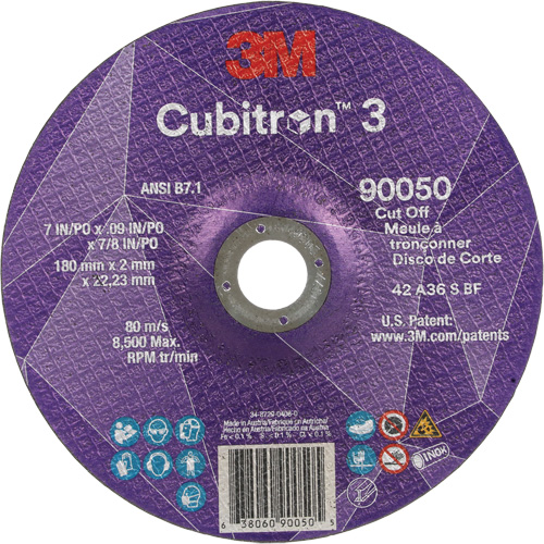 Cubitron 3 Cut-Off Wheel, 7" x 0.09", 7/8" Arbor, Type T27, Ceramic, 8500 RPM Auto-Cam