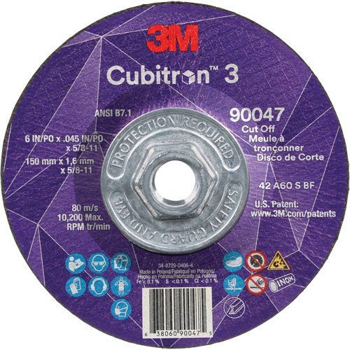 Cubitron 3 Cut-Off Wheel, 6" x 0.045", 5/8"-11 Arbor, Type T27, Ceramic, 10200 RPM Auto-Cam