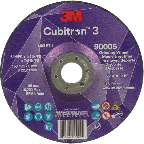 Meule a moyeu d&eacute;port&eacute; Cubitron 3, 6" x 1/4", Arbre 7/8", C&eacute;ramique, Type T27 Auto-Cam
