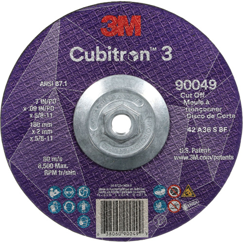 Cubitron 3 Cut-Off Wheel, 7" x 0.09", 5/8"-11 Arbor, Type T27, Ceramic, 8500 RPM Auto-Cam
