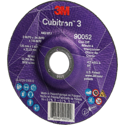 Cubitron 3 Cut-Off Wheel, 5" x 0.04", 7/8" Arbor, Type 27, Ceramic, 60 RPM Auto-Cam