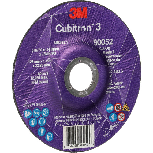 Cubitron 3 Cut-Off Wheel, 5" x 0.04", 7/8" Arbor, Type 27, Ceramic, 60 RPM Auto-Cam